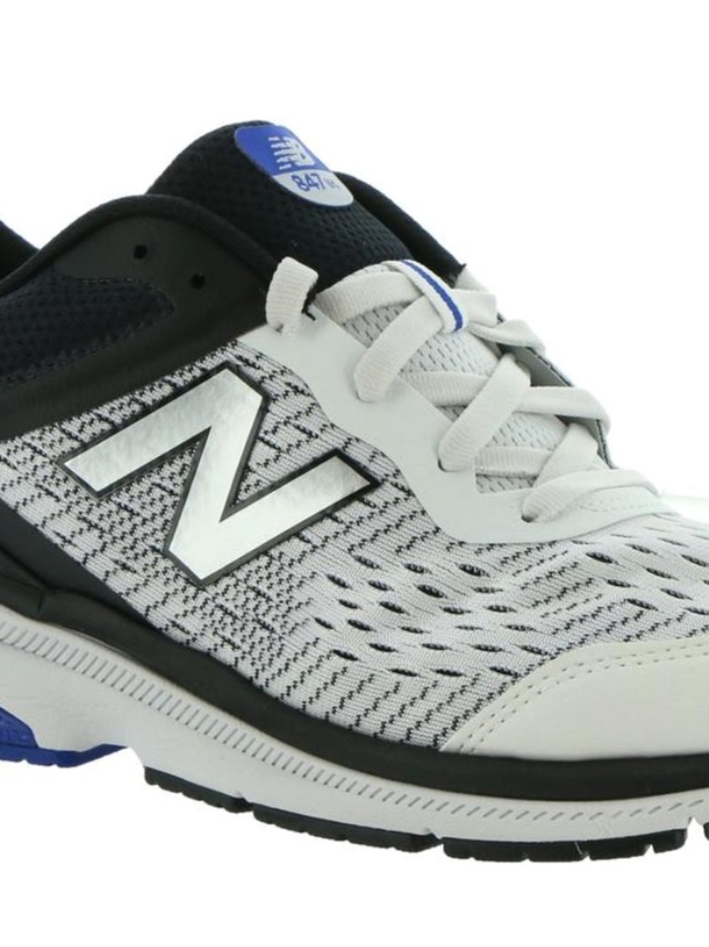 New Balance White Black and Blue Mesh Athletic Sneakers
